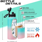 32oz Stainless Steel Water Bottle -w/Paracord Handle, Straw & Spout Lids, Bottle Sleeve, Reusable Metal Thermo Keep Cold-48h & Hot-24h, Wide Mouth Double-Wall Vacuum Flasks for Sports Fitness