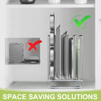 AKAZA 2 Pack-X-Large Kitchen Cabinet Organizer - Storage Tray Organizer Rack for Kitchen Cabinet - Divided Holder with 5 Slots for Skillets, Cutting Board, Baking Sheets(Chrome)