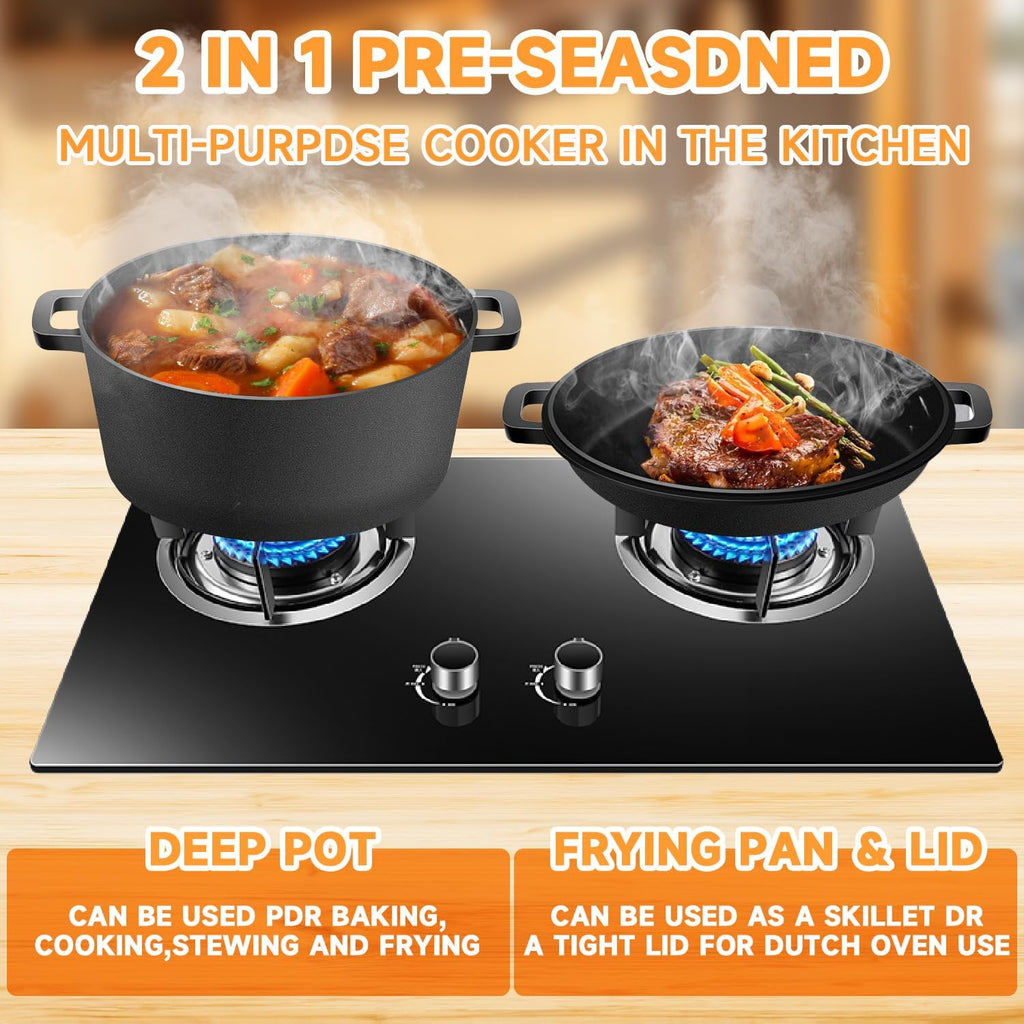 Cast Iron Dutch Oven Bread Baking Kit - 10-Piece Set with Banneton Basket, Dough Scraper, pizza shovel，Bread Lame, Whisk, Brush, and Silicone Grips with Skillet Lid Cooking Pan Handles Lame, 5QT