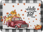 Hello Fall Pumpkin Dish Drying Mat for Kitchen Counter Decor 18x24 Inch Red Truck Harvest Absorbent Reversible Microfiber Dish Drying Pad Buffalo Check Plaid Dish Drainer Rack Mats for Coffee Bar