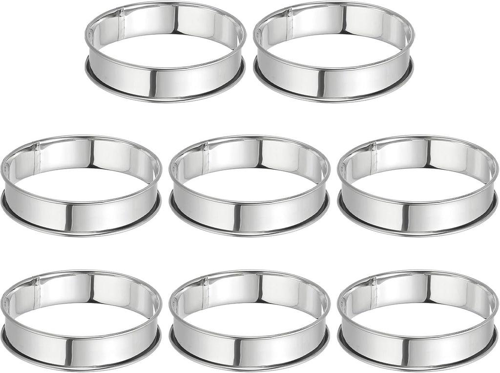 HARFINGTON 8pcs Crumpet Rings 3.94" Nonstick Round Cake Ring Stainless Steel Double Rolled English Pastry Rings for Kitchen Baking Crumpet Dessert, Silver