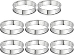 HARFINGTON 8pcs Crumpet Rings 3.94" Nonstick Round Cake Ring Stainless Steel Double Rolled English Pastry Rings for Kitchen Baking Crumpet Dessert, Silver