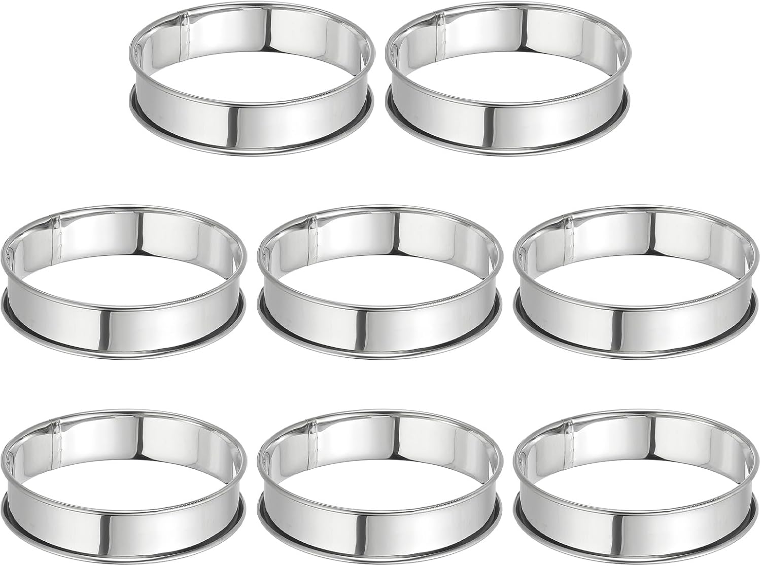 HARFINGTON 8pcs Crumpet Rings 3.94" Nonstick Round Cake Ring Stainless Steel Double Rolled English Pastry Rings for Kitchen Baking Crumpet Dessert, Silver