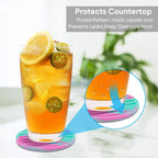 6 Pack Drink Coasters,Plastic Coaster with Holder,Non-Slip Silicone Cup Mat,Rubber Coasters Live for Hot or Cold Drink,Fits Any Size of Cups(Green Pink)