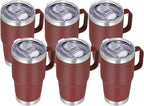 VEGOND 20 oz Tumbler Bulk with Handle Lid and Straw, Stainless Steel Insulated Travel Coffee Mug Set, Spill Proof Double Wall Metal Tumblers Cups, Wine Red 6 Pack