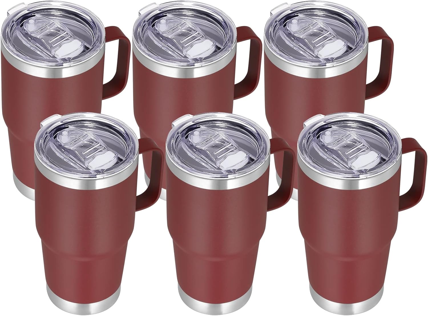 VEGOND 20 oz Tumbler Bulk with Handle Lid and Straw, Stainless Steel Insulated Travel Coffee Mug Set, Spill Proof Double Wall Metal Tumblers Cups, Wine Red 6 Pack