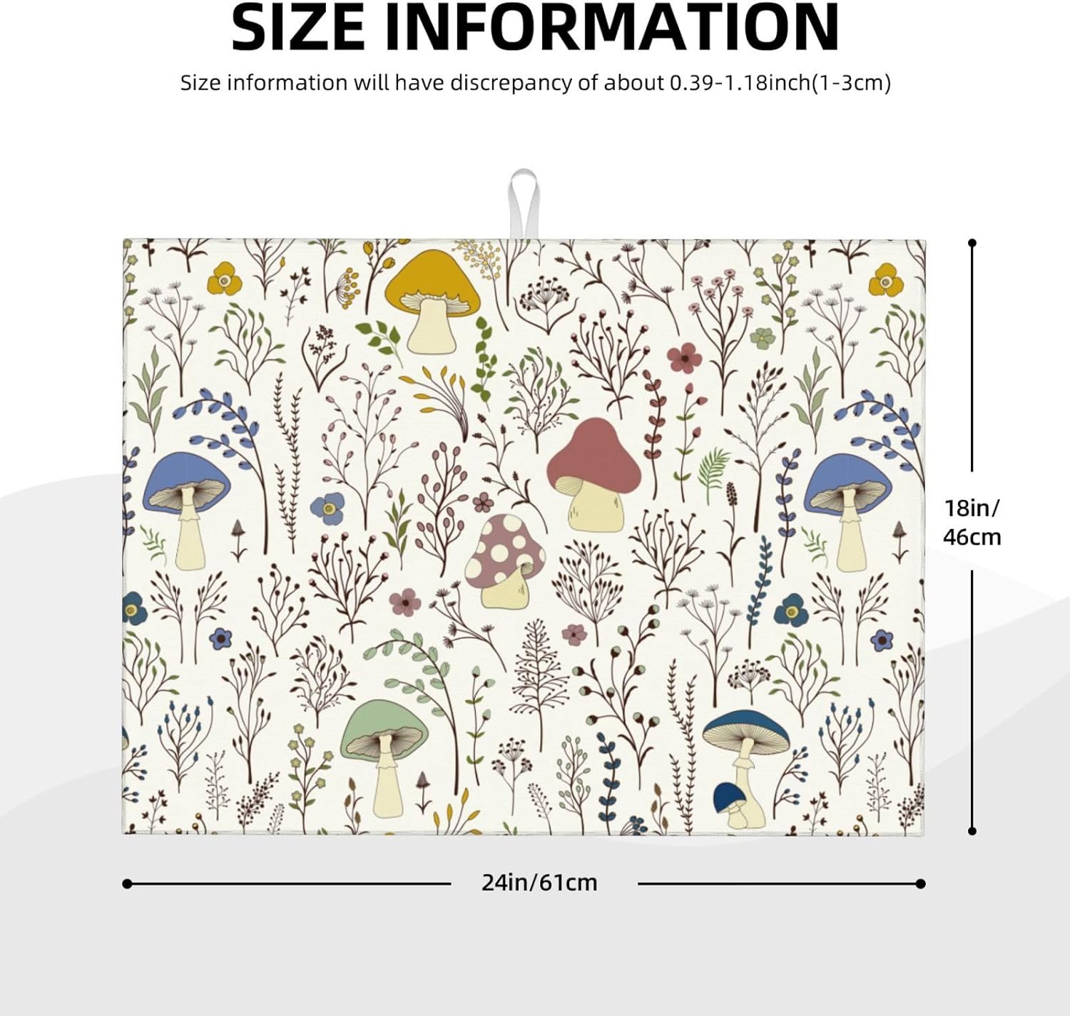 Cute Mushrooms Wild Plant Dish Drying Mat 18"x24" Microfiber Absorbent Fast Dry Mat for Kitchen Counter Coffee Bar Colored Mushroom Large Drying Mat Kitchen Decor Gifts