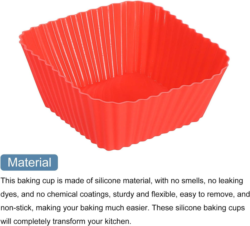 uxcell 18Pcs Silicone Cupcake Baking Cups, Silicone Muffins Liners Non-Stick Square Baking Cups, for Cooking Eggs Baking Muffins and Make a Cake(Red)