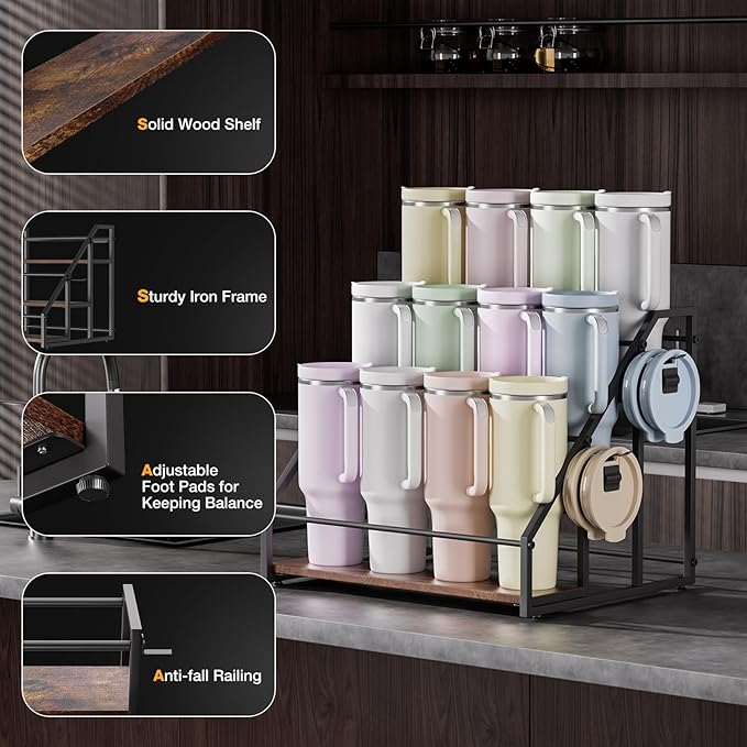 MOJOHAND Water Bottle Organizer for Full Stanley and Others' Large Tumbler Organization, Pantry Kitchen Organizers and Storage for Cup Accessories, Water Bottle Holder Wine Rack - 3 Tier Hold 12