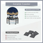 6 Pcs Coasters for Drinks with Holder,Blue Gold Marble Absorbent Coaster with Cork Backing,Great Gift for Housewarming,Room Decor,Bar,Holiday Party