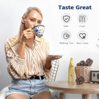 ACMLIFE Bone China Tea Cups and Saucers, 6.8 oz Tea Cup and Saucer Set, with Gold Trim and Gift Box, Blue and White (Blue-D)