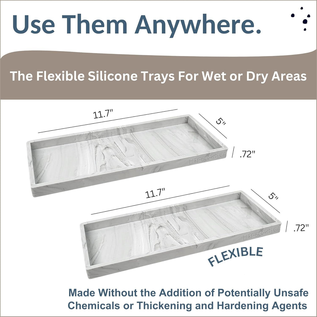 Countertop and Vanity Tray - 2 PC Large 11.7" Silicone Bathroom Trays, Counter Organizer, Dish Soap Sponge Holder Kitchen Sink Tray Organizer, Sink Caddy Toothbrush Key Kitchen Soap Trays