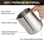 Milk Frothing Pitcher, 20oz Stainless Steel Milk Frother Cup Steaming Pitcher, Coffee Bar Cappuccino Espresso Machine Accessories Barista Tools, Metal Pitcher Milk Jug with Decorating Latte Art Pen