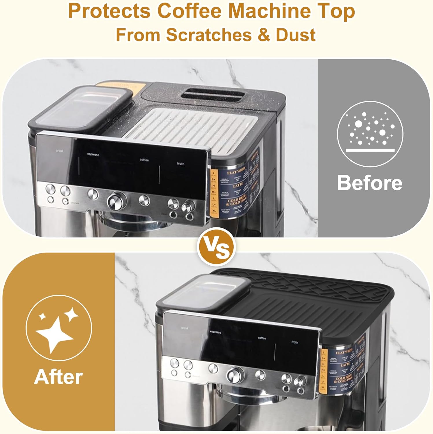 VOCOSTE Top Silicone Mat for Ninja Espresso ES601, Protects Top Surface from Scratches, Grinding Port Unblocked, Anti-Slip, Waterproof, Heat-Resistant, Fit for Ninja Luxe Cafe Accessories