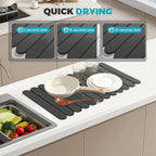 Extral Large Quick Dry Stone Drying Mat for Kitchen Counter,24"(L)x16"(W) Collapsible Eco-Friendly Absorbent Diatomaceous Earth Mat for Dishes Cups,Dish Drying Mats (Deep gray-Ellipse, 24x16 inch)