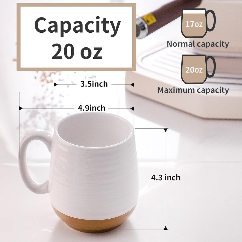 Hasense Large Coffee Mug with Handle, 20 oz Ceramic Tea Cup for Men and Women, White Soup Mugs for Coffee, Tea, Hot Cocoa, Latte, Big Christmas Mug, Microwave Dishwasher Safe, 1 PCS