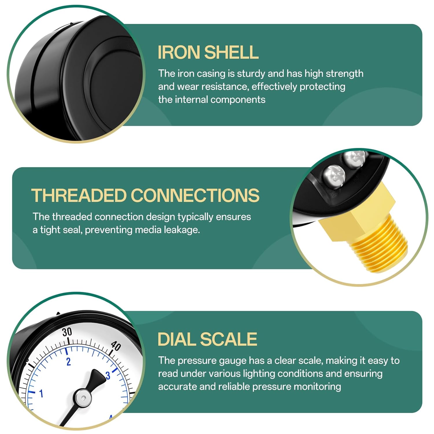 0-60psi Well Pump Pressure Gauge 1/4" NPT 2" Face Dial Size Lower Mount, Multifunctional Practical Dry Pressure Gauge, for Water, Oil and Air Compressor