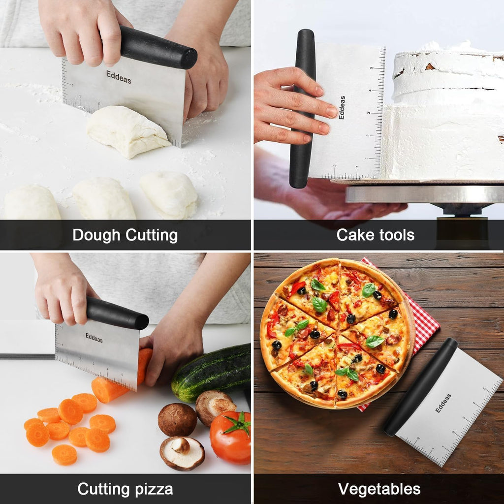 Dough Scraper and Dough Blender, Multi-Purpose Scraper Chopper Dough Tools, Heavy Duty Stainless Steel and Non-slip handle Pastry Cutter Set, Great for Pastry, Pizza, Dough and Cake