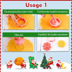 Leesgel Christmas Cookie Cutters, 3D Christmas Holiday Cookie Cutters Shapes with Santa/Xmas Tree/House/Deer, Christmas Party Decorations Ornaments