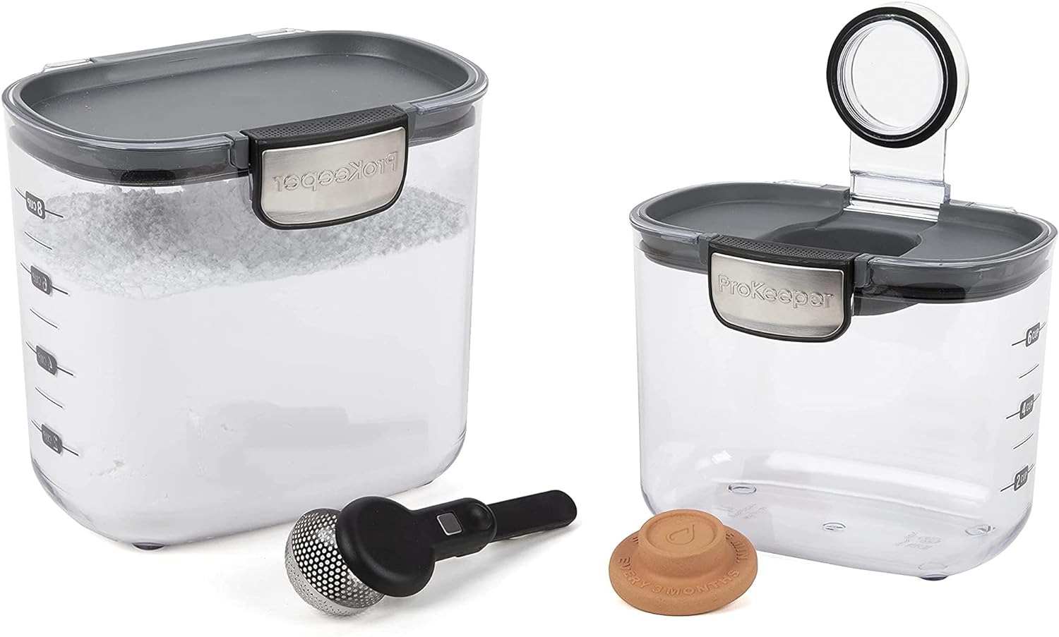 Progressive International ProKeeper+ Clear Plastic Airtight Food Baker's Kitchen Storage Organization Container Canister Set with Magnetic Accessories, 2- Piece Set (Powdered & Brown Sugar 1.4-Quart)
