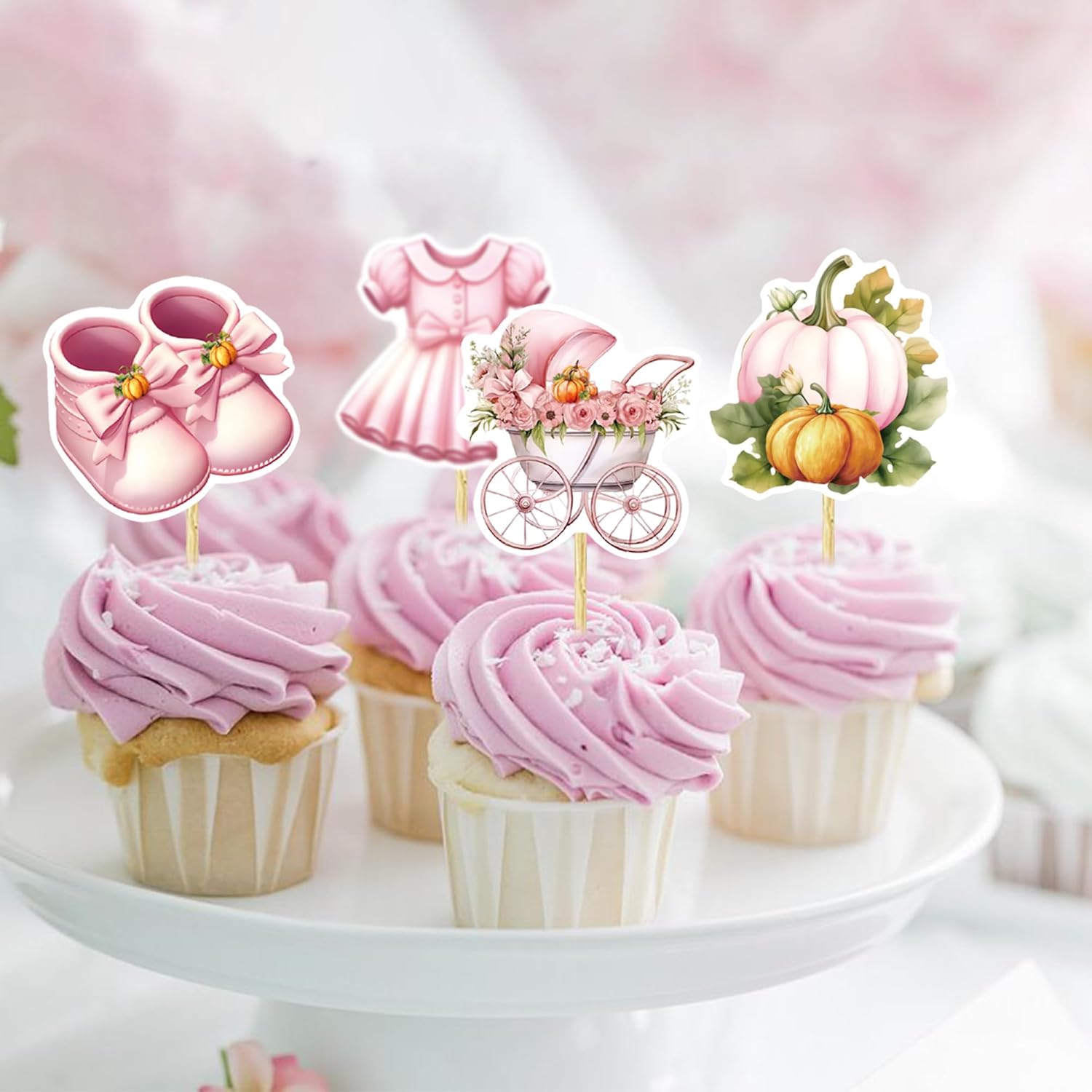 36Pcs Little Pumpkin Cupcake Toppers Pink Pumpkin Cupcake Picks Little Pumpkin Baby Shower Cake Decorations Thanksgiving Party Cake Decorations Kids Birthday Party Supplies