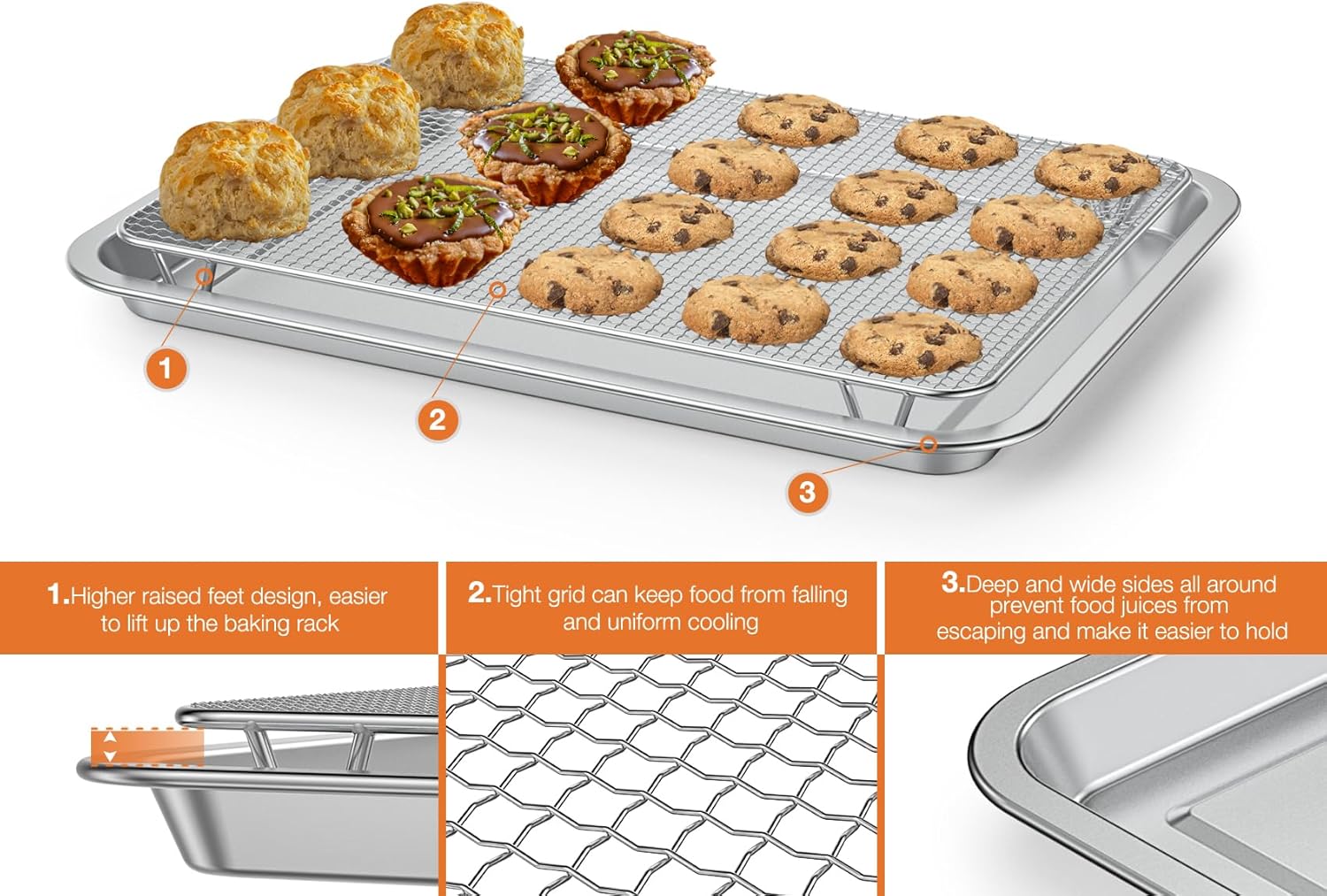 only fire Stainless Steel Baking Sheet with Rack Roasting Pans for Smokers and Pellet Grills Great Kitchen Baking Accessories