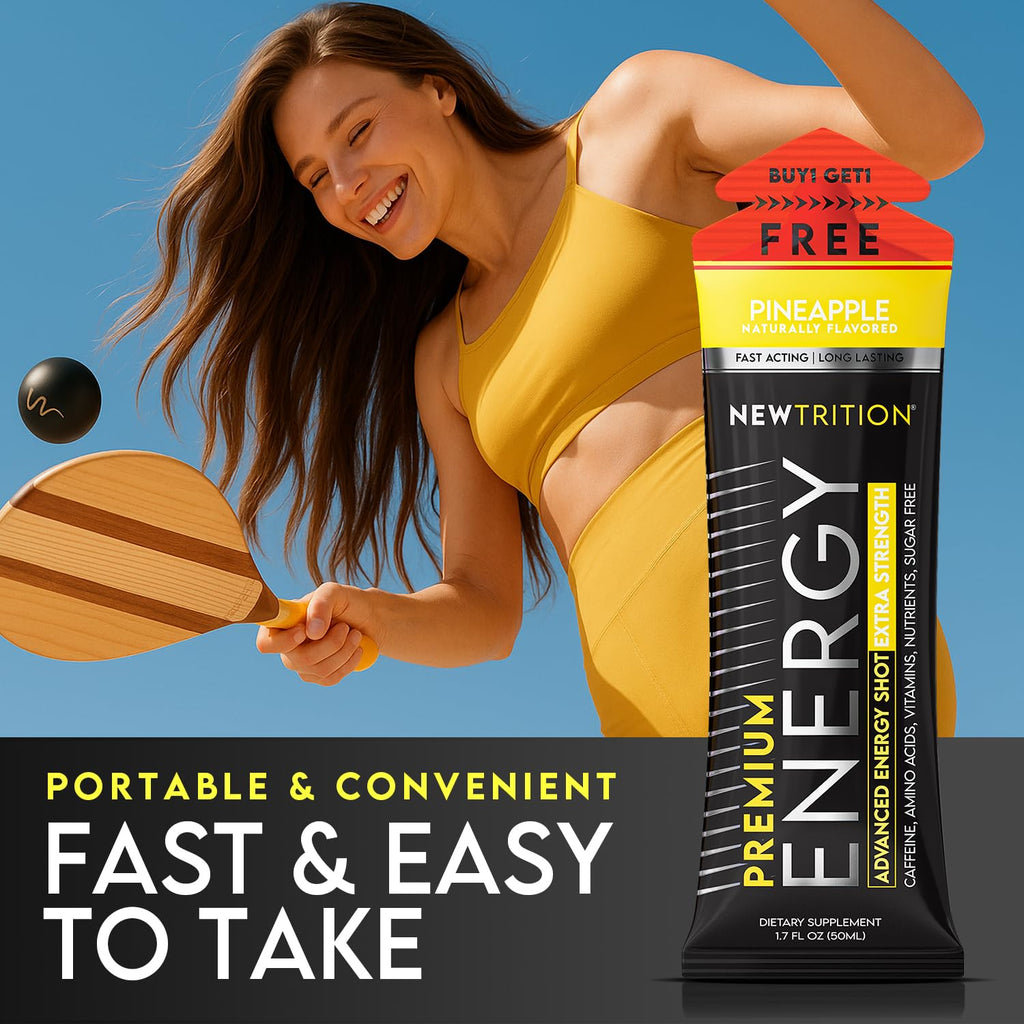 NewTrition® Extra Strength Energy Shots, 250mg Caffeine Energy Shots with Vitamin B & Amino Acids, Sugar-Free Vitamin Energy Shot, 1.7 fl oz (Pack of 6, Pineapple)