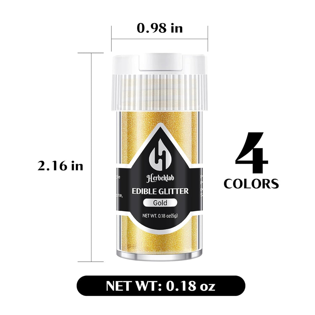 Edible Glitter for Cocktails - 4 Colors Gold Luster Dust Edible Drink Glitter Food Grade Metallic Shimmer Powder Cake Sprinkles for Beverage Chocolate Candy, 5g/Bottle