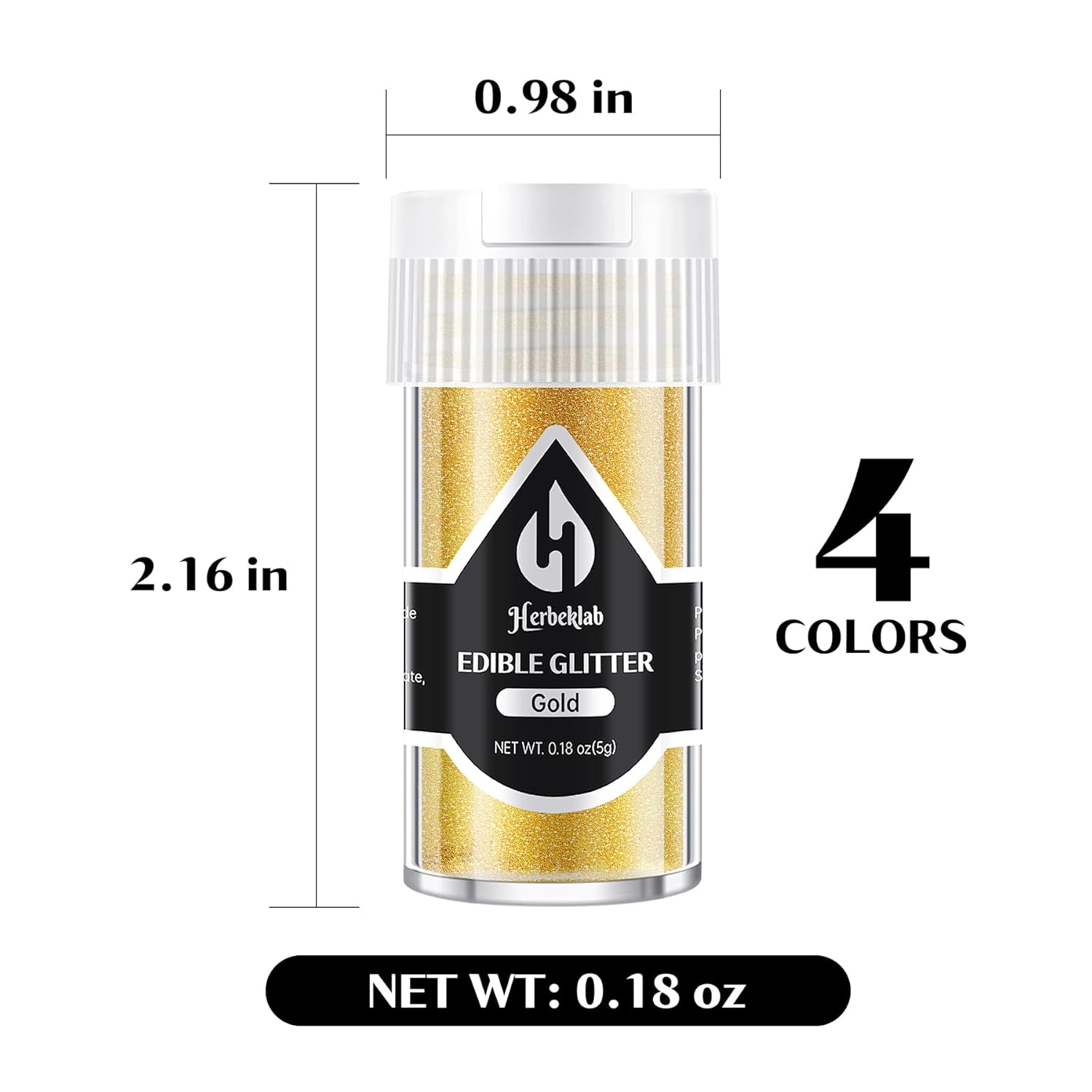 Edible Glitter for Cocktails - 4 Colors Gold Luster Dust Edible Drink Glitter Food Grade Metallic Shimmer Powder Cake Sprinkles for Beverage Chocolate Candy, 5g/Bottle