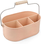 Alpha Living Home Metal Utensil Caddy - 4-Compartment Silverware, Flatware, Cutlery Holder with Handle - Kitchen Organizer for Countertop, Buffet, Picnic, BBQ, Farmhouse(Peach)