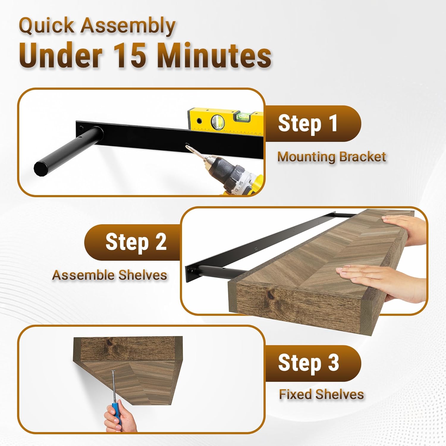 48" Rustic Farmhouse Floating Shelves – Set of 2 Acacia Wood Shelves for Stylish Wall Decor in Kitchen, Bathroom, Unique Chevron Pattern, Dark Walnut Color, 48x8x1.5 Inches - Set of 2 - DIY