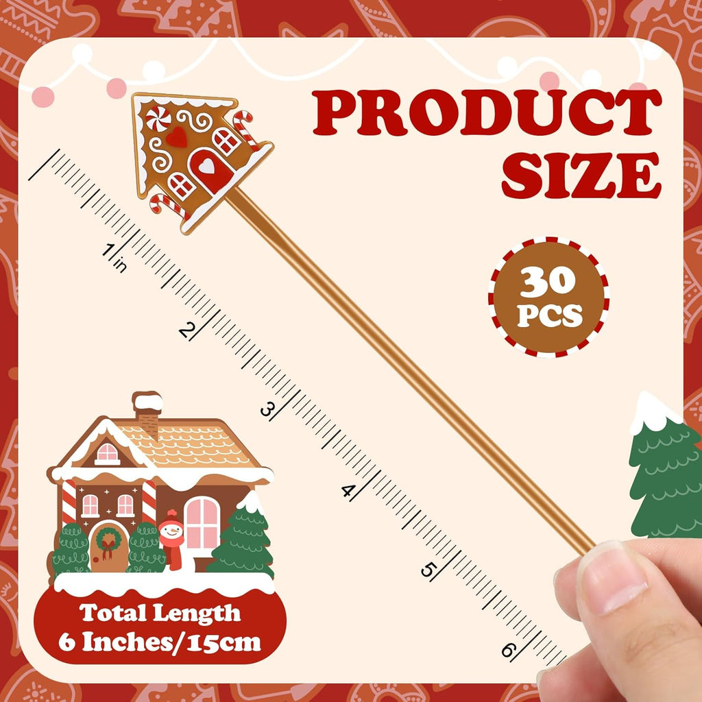 30 Pcs Christmas Drink Stirrers Xmas Stir Stick Holiday Coffee Swizzle Stick Reusable Plastic Hot Cocoa Bar Chocolate Decoration Cocktail Mixer(Gingerbread House,Novel Color)