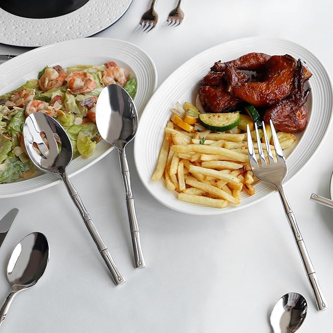 Flatware Serving Set Silverware Set Stainless Steel Cutlery Set Bamboo Pattern Mirror Finished 45 Pieces Party Event Use Wedding Housewarming Gift Service for 8