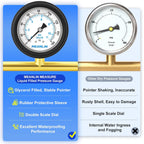 MEANLIN MEASURE 0~160Psi Stainless Steel Liquid Filled Pressure Gauge 1/4" NPT 2.5" FACE DIAL with Rubber Protective Sleeve, Center Back Mount