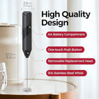 YARRAMATE Electric Milk Frother Wand, Fast Battery Operated Coffee Mixer, Handheld Drink Stirrer, Whisk Foam Maker for Lattes, Cappuccino, Matcha, Hot Chocolate (Black)