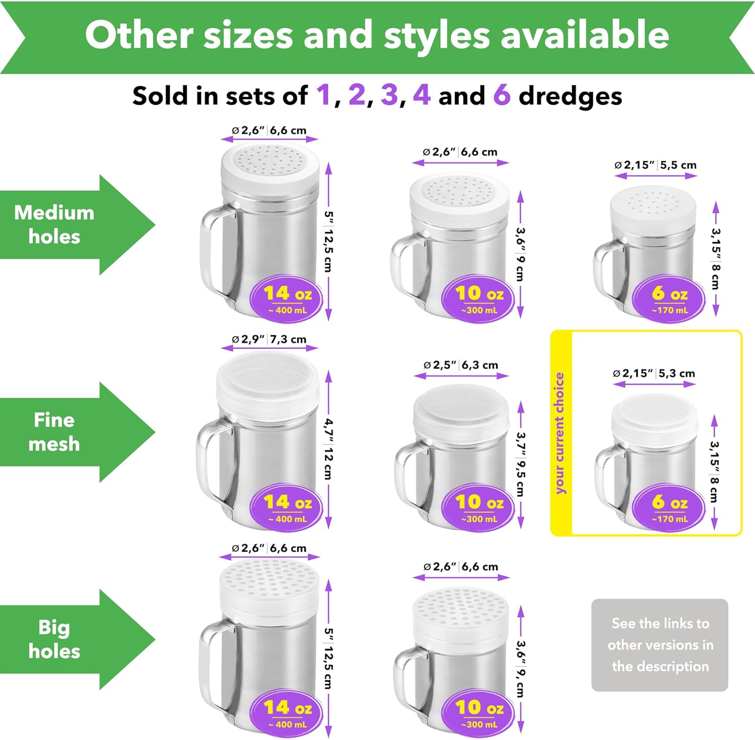 CUSINIUM Powdered Sugar Shaker Duster - With Handle - Cinnamon Shaker For Coffee Bar - Fine Mesh Dredge - 6 ounce, pack of 2 | Style: Fine