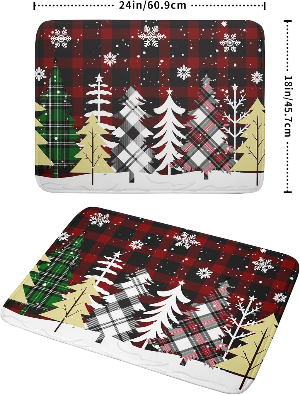 Merry Christmas Dish Drying Mat for Kitchen Counter 18x24 Inch Watercolor Buffalo Plaid Christmas Tree Microfiber Absorbent Dishes Pad Dish Drainer Mat Protector Kitchen Accessories for Countertop