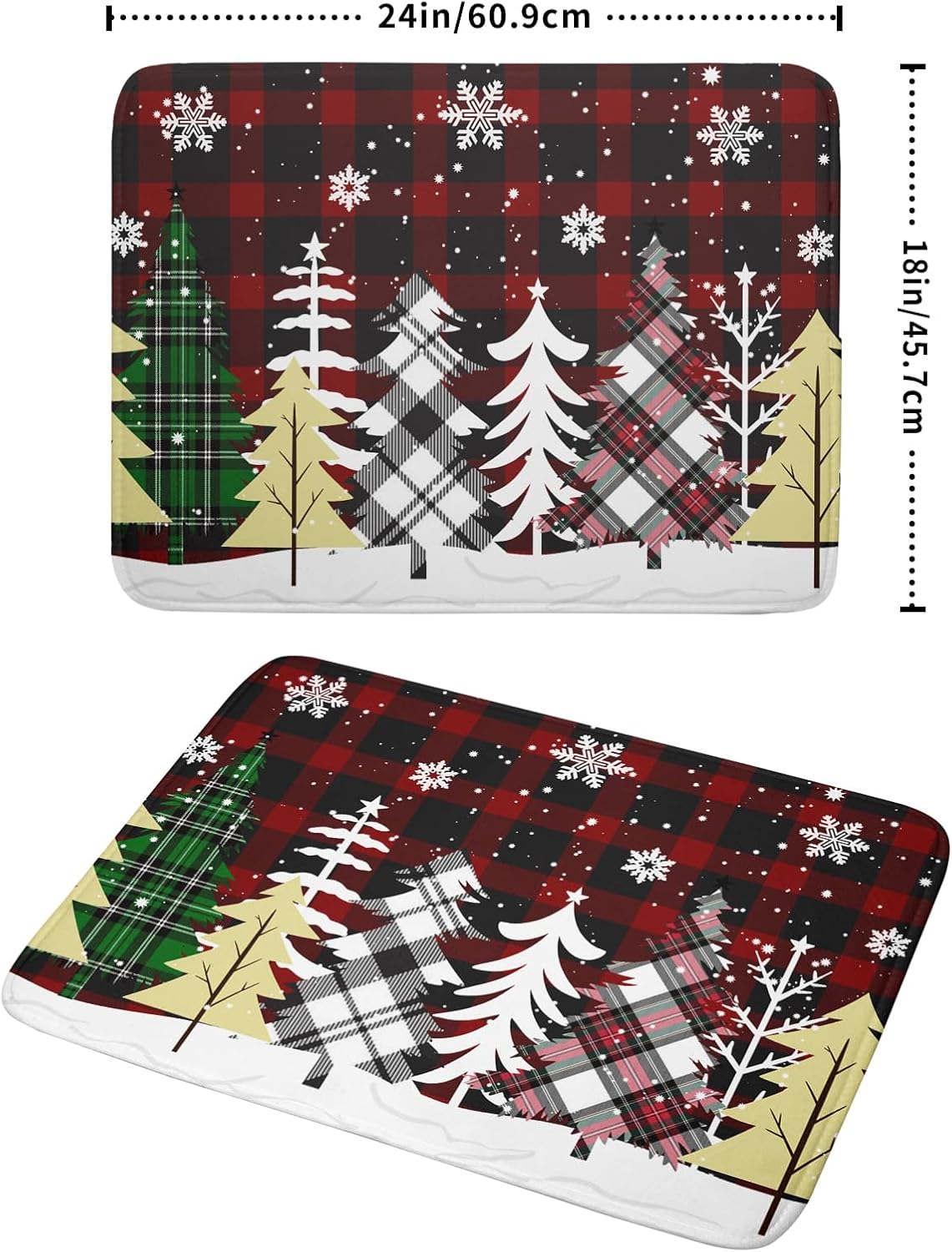 Merry Christmas Dish Drying Mat for Kitchen Counter 18x24 Inch Watercolor Buffalo Plaid Christmas Tree Microfiber Absorbent Dishes Pad Dish Drainer Mat Protector Kitchen Accessories for Countertop