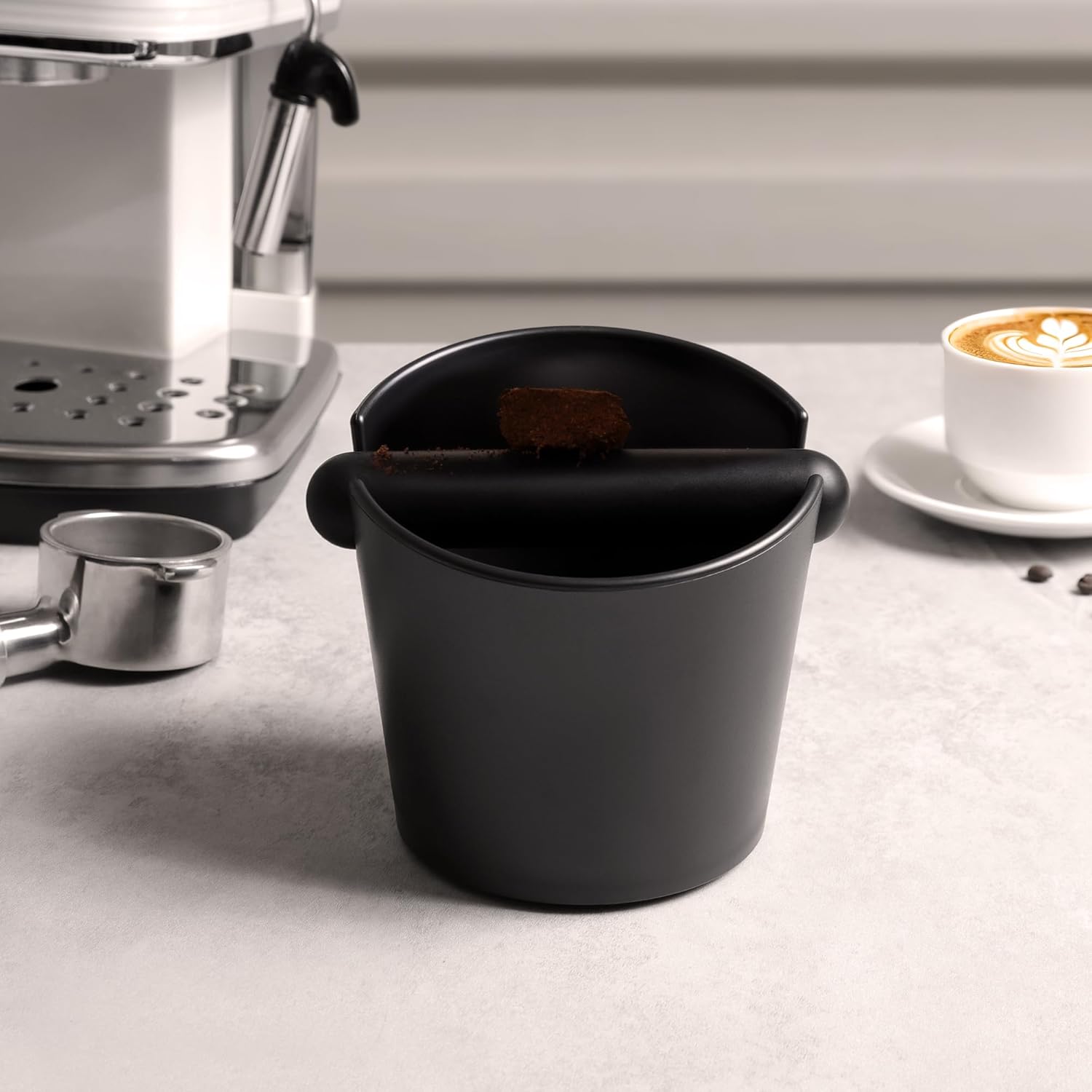 VEVOK CHEF Espresso Knock Box Coffee Knock Box Espresso Bucket Knock Coffee Ground Dump Bin with Removable Knock Bar Trash Can Non-Slip Base
