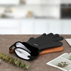 Kitchen Oven Gloves - Dual-Layer Heat Resistant Grilling Gloves, Silicone Oven Mitts with 5 Fingers, Waterproof Non-Slip Pot Holder for Barbecue, Cooking, Baking (XL-XXXL, Black Long)