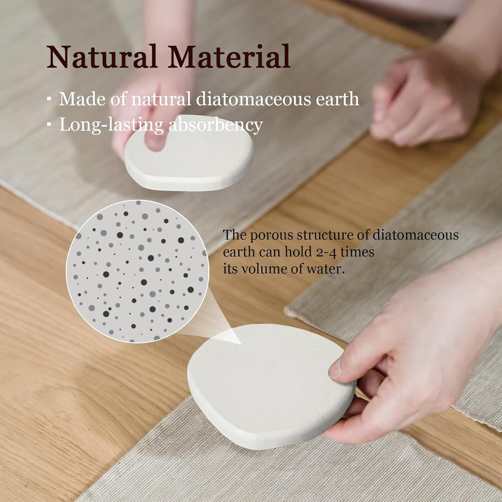 Instant Dry Stone Absorbent Diatomite Coaster Set of 4 for Drinks Wine Coffee, Modern Unique Cup Diatomaceous Earth Coasters for Coffee Table Office Desk, White