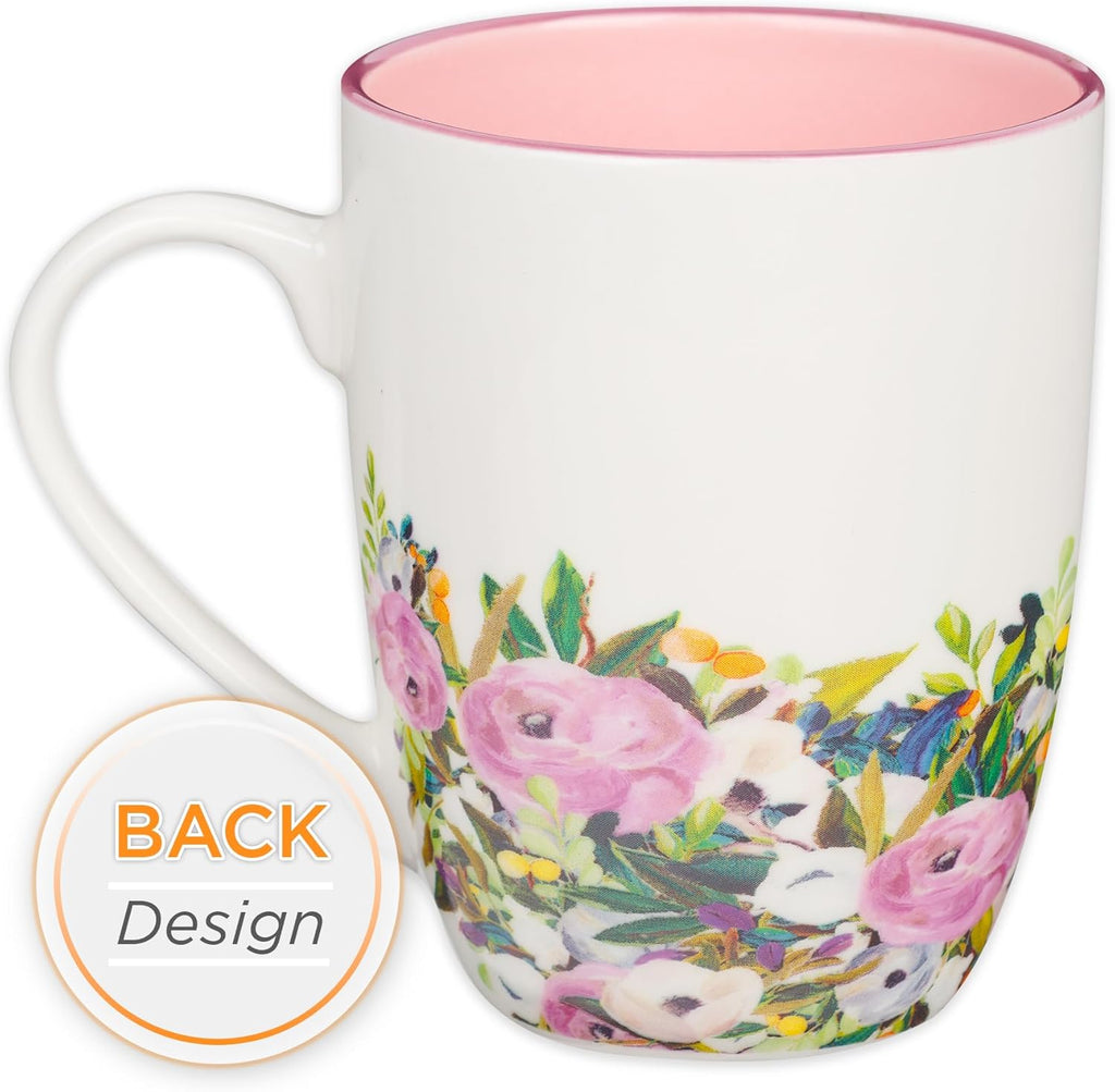 Christian Art Gifts Inspirational Ceramic Coffee & Tea Scripture Mug for Women: All Things are Possible Encouraging Bible Verse, Cute Microwave & Dishwasher Safe Drinkware, White & Pink Floral, 12 oz.