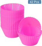 uxcell 42Pcs Silicone Cupcake Liners, Non-Stick Baking Cups, for Cooking Eggs, Baking Muffins and Make a Cake(Rose Red)