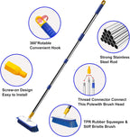 ITTAR 12" Wide Floor Scrub Brush with Long Handle, 2-in-1 Deck Cleaning Brush with 55" Extendable Pole, Heavy-Duty Tub Tile Scrubber Cleaner Brush for Shower Floor, Kitchen, Patio, Garage, Restaurant