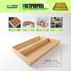 2-Piece V-Shaped Bamboo Drawer Organizer - Ideal for Kitchen's Large Long Tableware, Cooking Utensils, Flatware, Silverware - Wood Storage Box for Home, Bedroom, Bathroom (19.6"x12.4" & 19.6"x7.8")