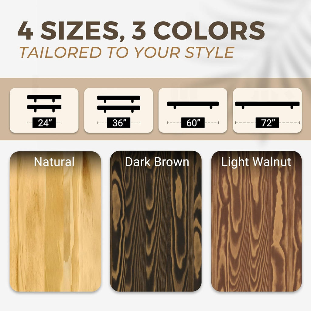 36'' Pine Wood Floating Shelves for Wall- Set of 2 - Rustic Wall Mounted Wooden Shelf for Stylish Home Décor (Dark Brown, 36x6.5x1.25)