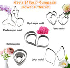 KALAIEN 6 Set Gumpaste & Fondant Flower Cookie Cutter Set - 18pcs for Wedding & Birthday Cake Decorating