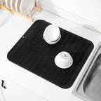 Silicone Dish Drying Mat for Multiple Usage,Easy clean,Eco-friendly,Heat-resistant Silicone Mat for Kitchen Counter or Sink,Refrigerator or Drawer Liner Black 2XL 24 inches x 18 inches