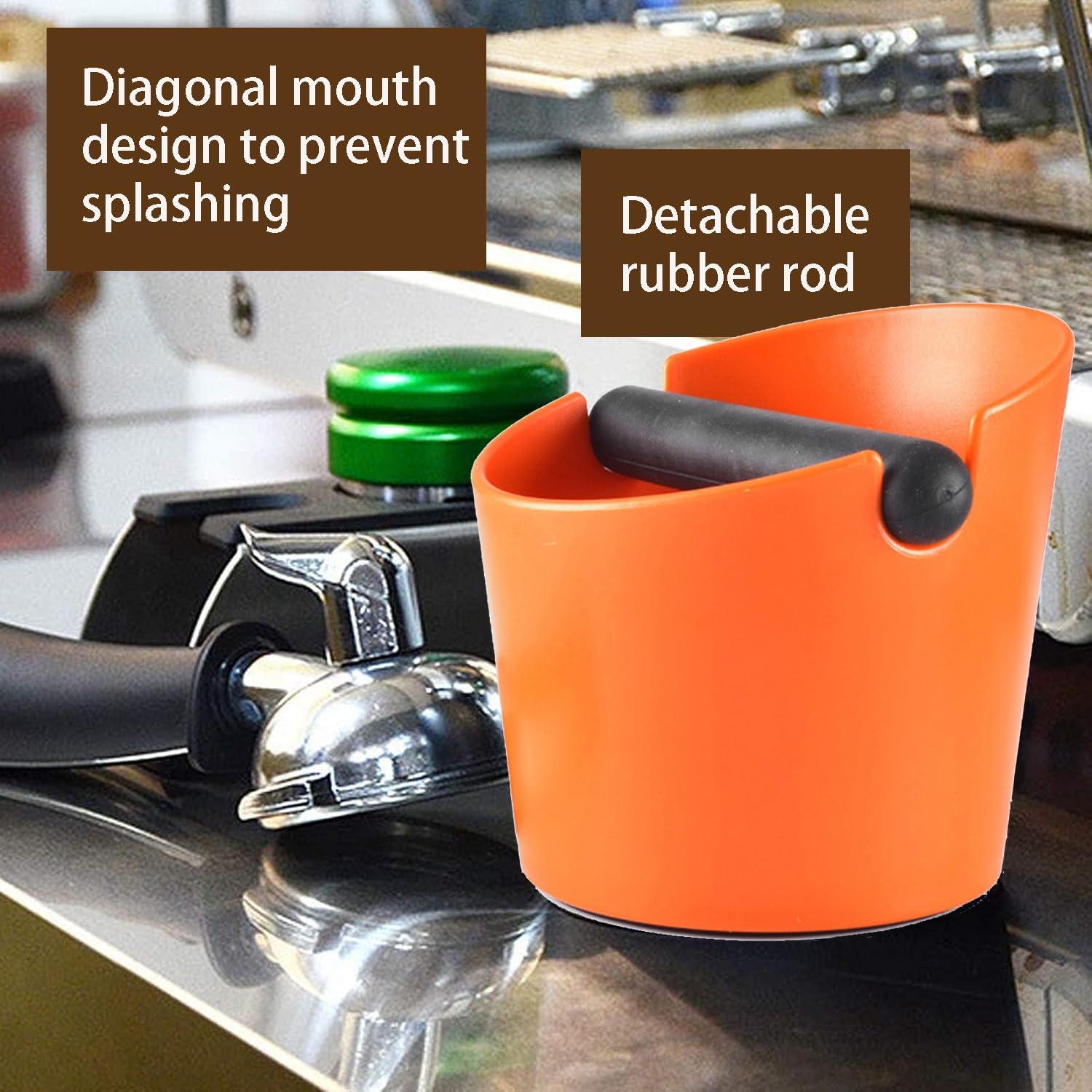 5 Inch Coffee Knock Box Shock-Absorbent Durable Barista Style Knock Box With Removable Knock Bar and Non-Slip Base Gift (S-Orange)