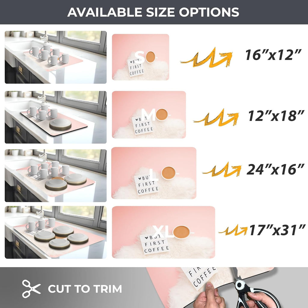 Coffee Mat Super Absorbent – 24" x 16" Dish Drying Mat for Kitchen Counter-Fit Under Coffee Maker Espresso Machine Dish Rack (Morning Brew)